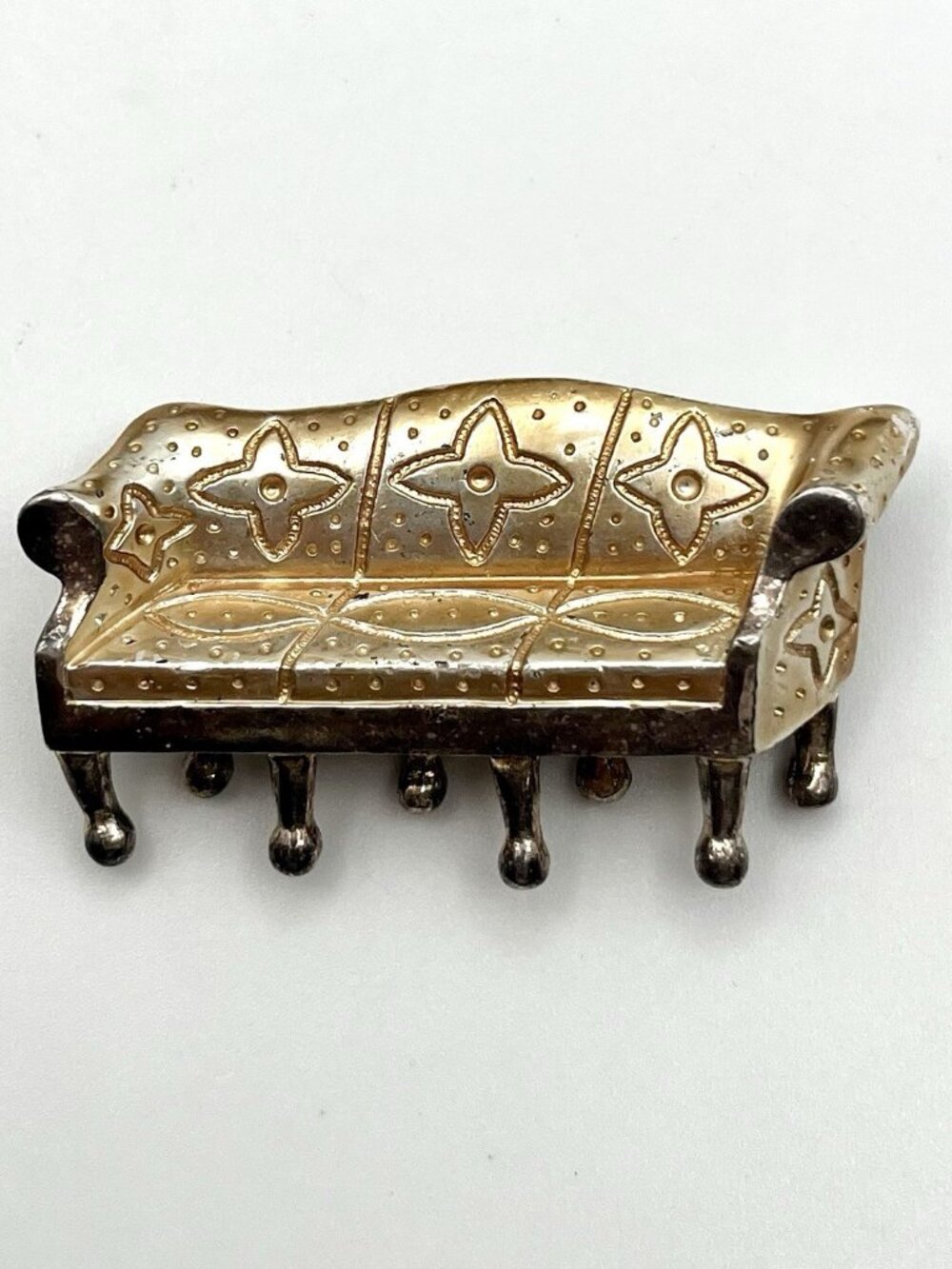 Vintage OTC Mid Century Sofa Brooch Gold Tone Couch Pin MCM Retro Hollywood
